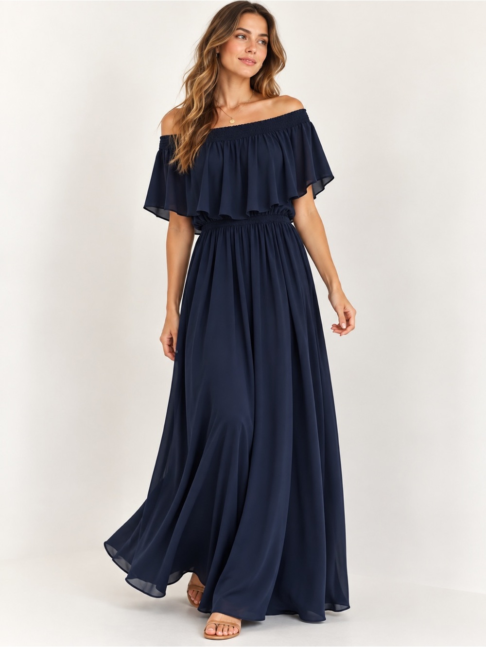 Show Me Your Mumu Hacienda Maxi Dress Rich Navy Crisp Ruffle Medium